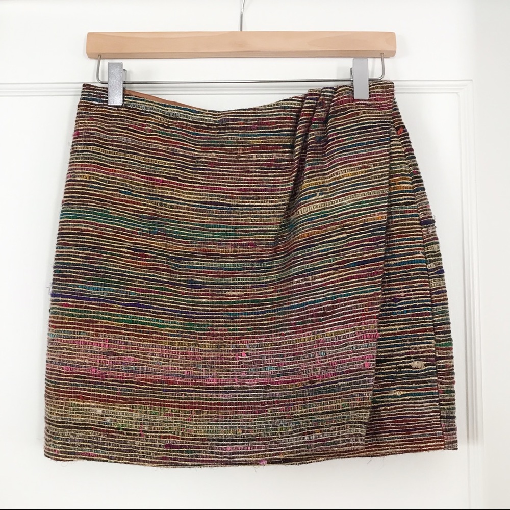 Body Action Design Vintage Multi Color Woven Metallic Silk Wrap Skirt M L 4 6